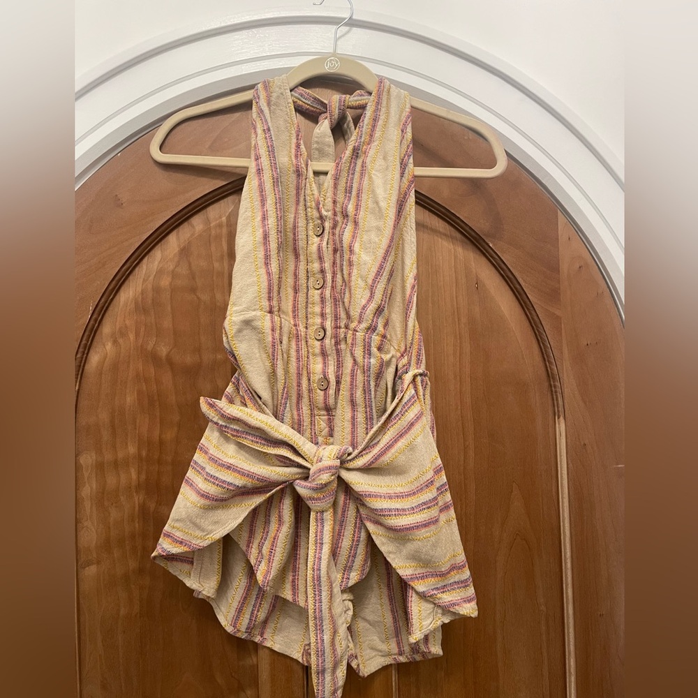 FREE PEOPLE Halter Romper With Open Back Linen Cotton Blend Size Small
